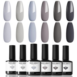 modelones Grey Gel Nail Polish Set 6 Colors, Winter Gray Tone Dark Cloud Stone Seal Iron Fossil Shades Collection Soak Off LED Nail Art Gel Kit Soak Off Manicure Salon DIY Home Gift