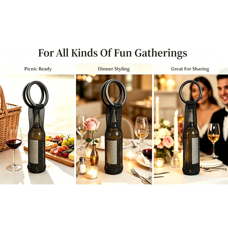 WOFALO store Stylish Resin Handle Wine Bottle Bag with Marble-Pattern
