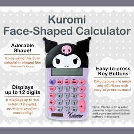 SanrioOriginal Face Shaped Calculator (Japan Import) - Includes Cherry Blossom Message Card (Kuromi)