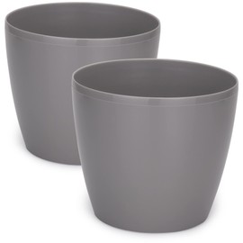 Peczeko Flower pot, plant pot, outer planter, plastic decorative pot for large plants, 2 x flower pot set, flower pot, herb pot, 2 pack, Grey, Diameter: 14.5 cm