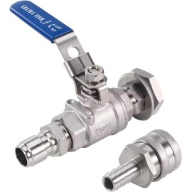 HBYOB Homebrewing Weldless Ball Valve Kit Quick Disconnects 304 Stainless 1/2" NPT