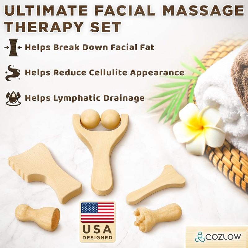 COZLOW Gua Sha Facial Massage Tool (5 Piece Set) Face