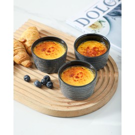 Hasense 4 oz Ramekins Oven Safe,Ceramic Creme Brulee Dish for Baking Set of 6,Porcelain Dipping Sauce Bowls for Pudding, Souffle,Serving Dip,Custard,Ice Cream, Grey