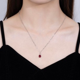 FANCIME Ruby Necklace 14K Solid White Gold Oval Pendant with Diamond July Birthstone Necklace Jewelry Gifts for Mom Women