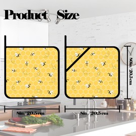 Cute Bee Honeycomb Pot Holders Set of 2,Kitchen Heat Resistant Potholders for Microwave Cooking Baking Oven and BBQ Gifts for Women