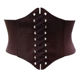 ELASTIC CINCHED WIDE CORSET BELT (Small (UK 8-14), Brown)