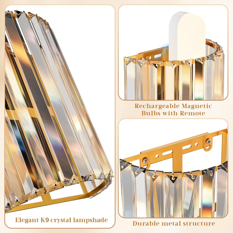 Keep Shinning Gold Battery Operated Wall Sconces Set of Two,