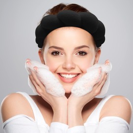 Zkptops Spa Headband for Washing Face Sponge Makeup Skincare Headband Bubble Soft Hairband for Women Girls Fashion Hair Hoop Mother’s Day Gifts Puffy Headwear Non Slip Thick Thin Hair Accessory(Black)