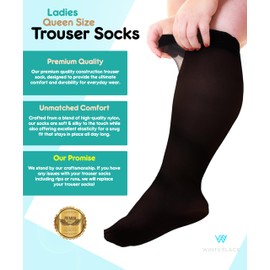 Winterlace Womens Queen Size Trouser Socks, 6 Pairs Knee High Dress Socks Stretchy Silky Soft (US, Alpha, Queen, Plus, Regular, Black)
