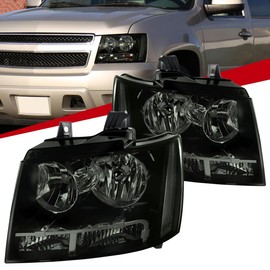 Carpartsinnovate For Chevy 2007-2014 Avalanche Tahoe Suburban Black Smoke Headlights Head Lamps