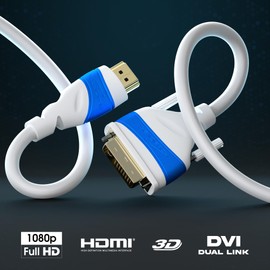 HDMI DVI adapter cable with A.I.S. shielding – 0,5m (bi-directional DVI-D 24+1/HDMI monitor cable, connect HDMI device to DVI monitor or vice versa, Full HD/1080p, white) – by CableDirect