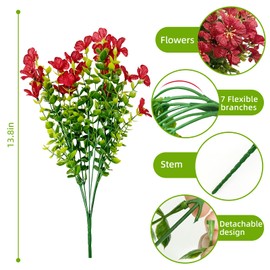 10 Bundles Artificial Flowers for Outdoors Fake Silk Flowers for Outside Faux Hanging Plants Fake Plants Fake Flowers for Front Porch Decor Planter Window Box Home Patio Garden Decoration, Red