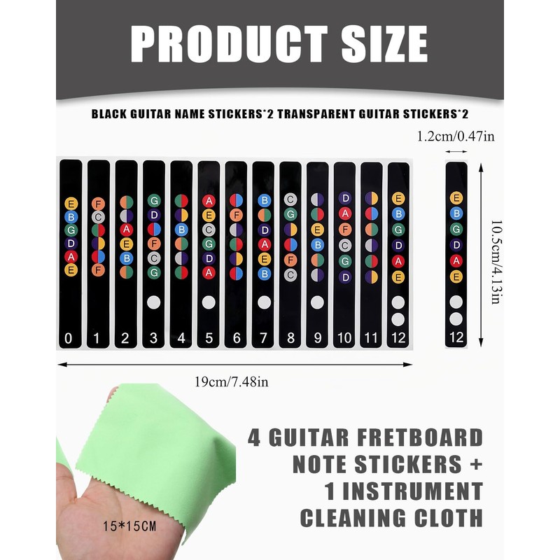 KGDUYC 4pcs Guitar Fingerboard Sheet Music Stickers, Fingerboard Guitar Neck