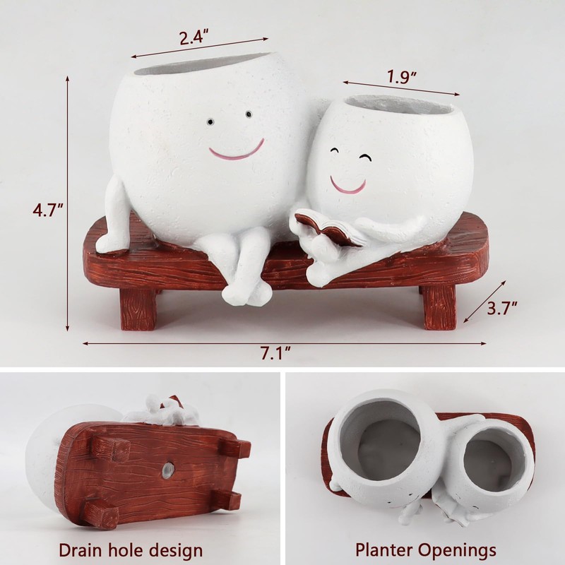 Meltset Cute Face Planter Pot - Funny Double Head Planter