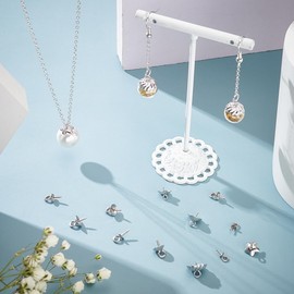 UNICRAFTALE About 112Pcs 6 Styles Stainless Steel Screw Cup Pearl Peg Bails Flower Bead Caps Eye Pin Cup Peg Bails for Half Drilled Beads Charm Bails with Loop Pendant Connector for Jewelry Making