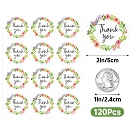 Anwyll 120Pcs Thank You Stickers - 2'' Thank You Stickers for Party Favor Floral Thank You Label Sticker for Small Business Self Adhesive Thank You Sticker for Packaging for Envelope Seal Card Wedding