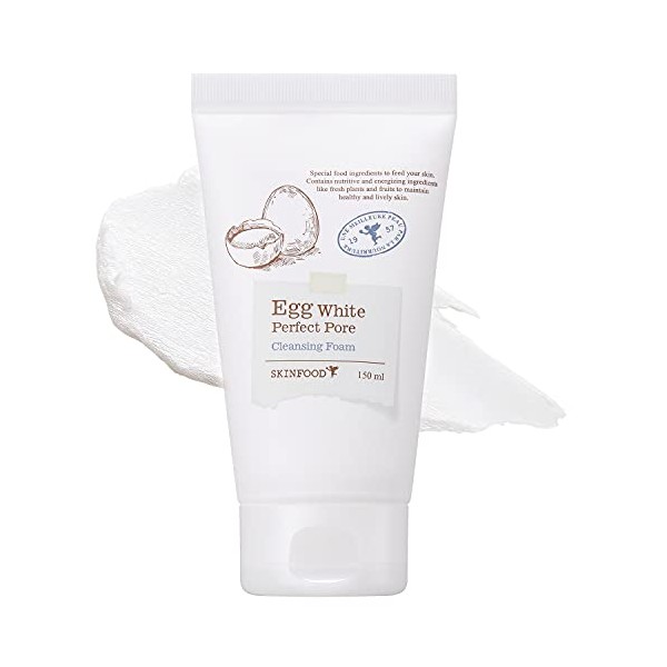 SKIN FOOD Egg White Perfect Pore Cleansing Foam 5.07 oz. (150ml) - Egg Yolk, Albumin Contained Pore Refining Facial Foam Cleanser, Removes Impurities from Pores, Skin Smooth and Soft