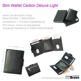 Slim Wallet Deluxe, Carbon leather black with coin compartment small, S, rfid wallet