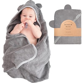 Munich Blue Toalla de bebé para niños y niñas, acogedora toalla de baño para recién nacidos, bebés y niños pequeños, toalla de bebé súper suave de 21.16 oz/m² con capucha y orejas de oso bonitas (color nublado, 35 x 35 pulgadas)