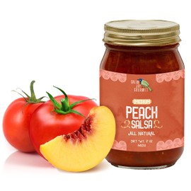 Green Jay Gourmet Peach Salsa - Peach-Flavored Fruit Salsa - Medium Heat Picante Salsa - Gourmet Salsa Dip with No Preservatives - Gluten-Free, MSG-Free, Small Batch Natural Salsa Sauce - 17 Ounces