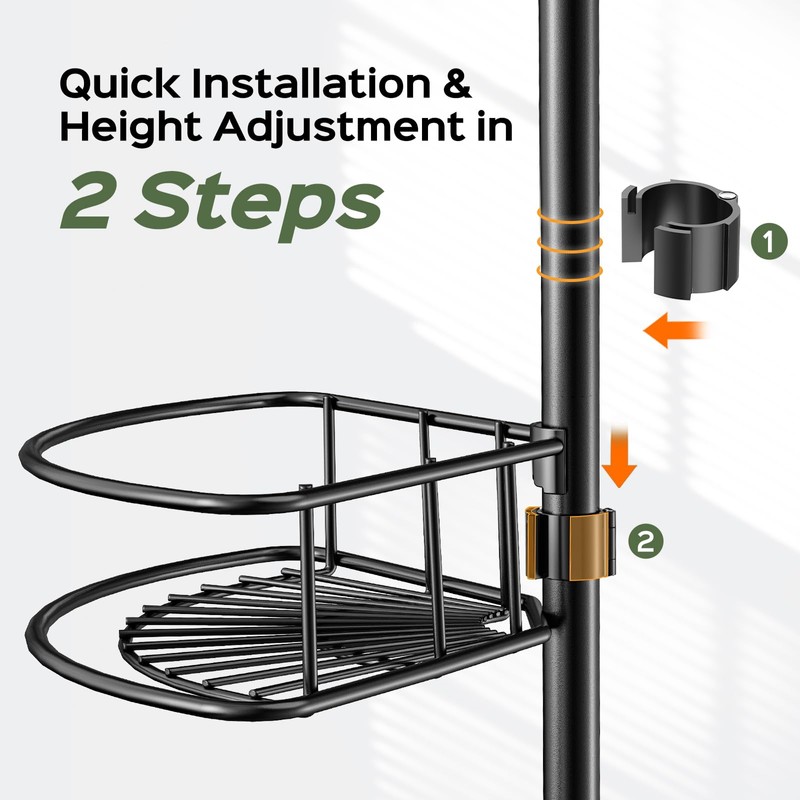 HAMITOR Shower Caddy Tension Pole: 4-Tier Rustproof Bathroom Corner Shelf