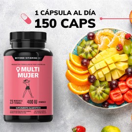 Multivitamínico para Mujer con 24 Ingredientes y Vitaminas | Suplemento de Vitaminas para Mujer Formulado por Científicos con Vitamina D3, Vitamina E, Biotina | Suplemento Alimenticio en Cápsulas | Sin Gluten - Sin Azúcar - Ingredientes NON GMO (150 cáps