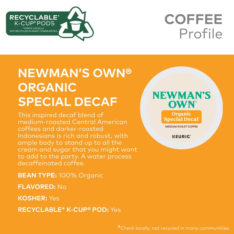 Newman's Own Organics Special Blend Decaf, Single-Serve Keurig K-Cup Pods,