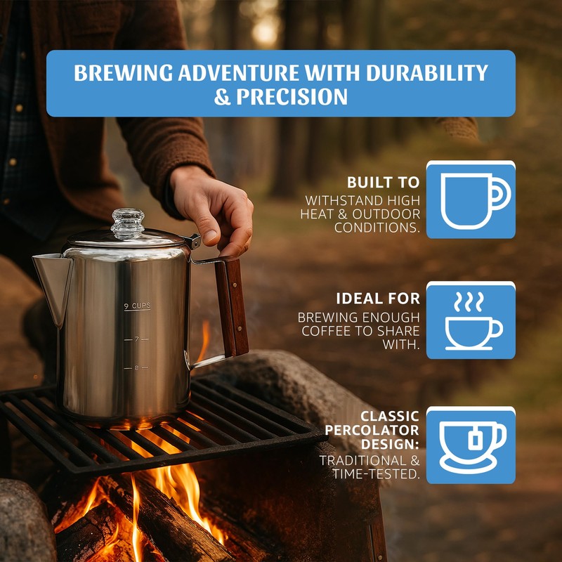 Toughty Yosemite Percolator Coffee Pot – Classic Stovetop Coffee Maker