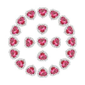 PATIKIL 30PCS Heart Rhinestones, Sew on Rhinestones Buttons Crystal Heart Nail Charm Embellishment Flatback Diamond for Sewing DIY Clothing Wedding, Dark Pink