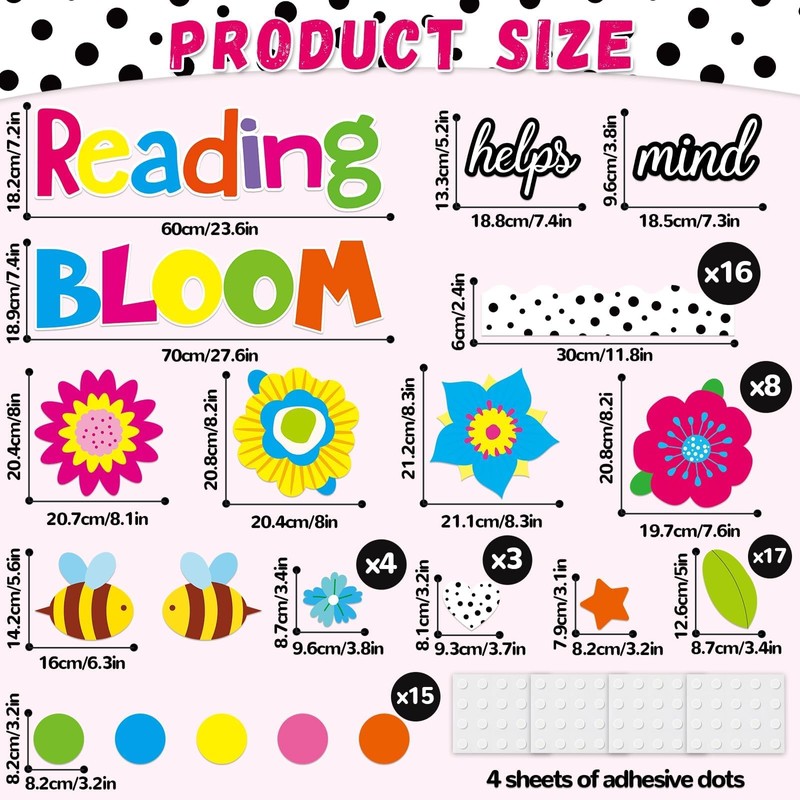 Spring Reading Flower Bulletin Board Decorations Set Classroom Floral Bulletin