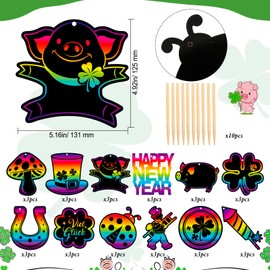 HOWAF Pack of 36 New Year's Eve Games Lucky Charm Scratch Pictures, Happy New Year Scratch Paper Lucky Pig Clover Horseshoe New Year Lucky Charm New Year Cards for Gift New Year's Eve Decoration 2026