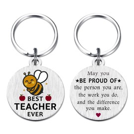 EE&YU Teacher Gifts for Women Men - Best Teacher Graduation Appreciation Birthday Keychain for Female Male, Funny Bee Themed Presents