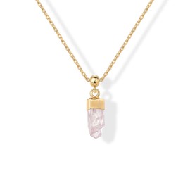 PAVOI 14K Yellow Gold Plated Necklace for Women | Natural Gemstone Dainty Crystal Pendant | Minimalist Stone Necklace | Elegant Gemstone Jewelry | Rose Quartz