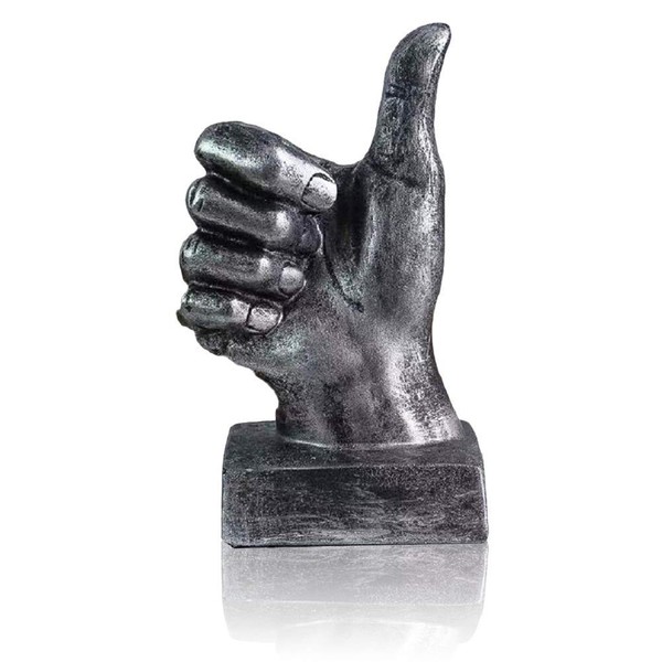LEPENDOR Hand Sculpture Decor Finger Statue Resin Desk Decorations for Home & Office - Silver, Thumb Up Sculpture