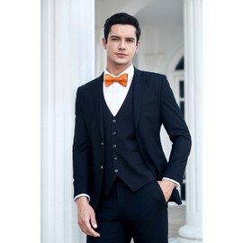 HISDERN Orange Bow Ties for Men Wedding Floral Self Tie Bowtie Jacquard Bowties Handkerchief Silk Woven Jacquard Formal Bowtie and Pocket Square Set