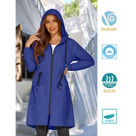ELESOL Women's Waterproof Jacket Long Lightweight Hooded Raincoat Active Outdoor Rain Jacket,dark blue,m