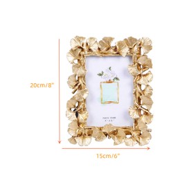 LONG XIN SERIES 1PCS 4X6 Inch Vintage Photo Frame Resin Picture Frame Ginkgo Leaves Decoration Photo Frame Stand Holder (Golden)