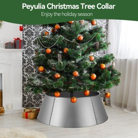 Peyulia Christmas Tree Collar, 28”,Holiday Decoration, Ring Metal Christmas Tree Skirt Decoration,Silver