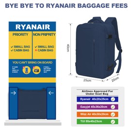 Lossga Hand Luggage for Ryanair Easyjet Travel Backpack Men Women Hiking Backpack Waterproof Outdoor Daypack, blue, leisure