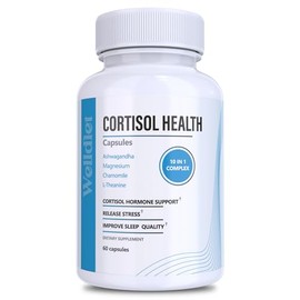Suplementos de cortisol 10 en 1 con magnesio, Ashwagandha, manzanilla, L-teanina, hierba de San Juan, Rhodiola, 60 cápsulas, suplementos de cortisol p