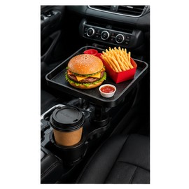 Car Cup Holder Tray for Travel – 360° Rotating Dual Cup Organizer with Adjustable Food & Phone Platform