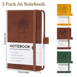 Hopton Notizbuch A6,3 Stück Notizbücher Set,192 Seiten,80 g/m²,Leder Notizblock,Notizbuch A6 Liniert,Notizbuch Klein,Journal Buch,Reisetagebuch,Prägebaum Design (Gelb, Grün, Braun)