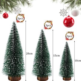 Mini Artificial Miniature Christmas Tree, Artificial Christmas Tree Table, Christmas Tree Snow Small with Wooden Base, Mini Christmas Tree for Table Decoration, Christmas, 10/15/20 cm - Pack of 9