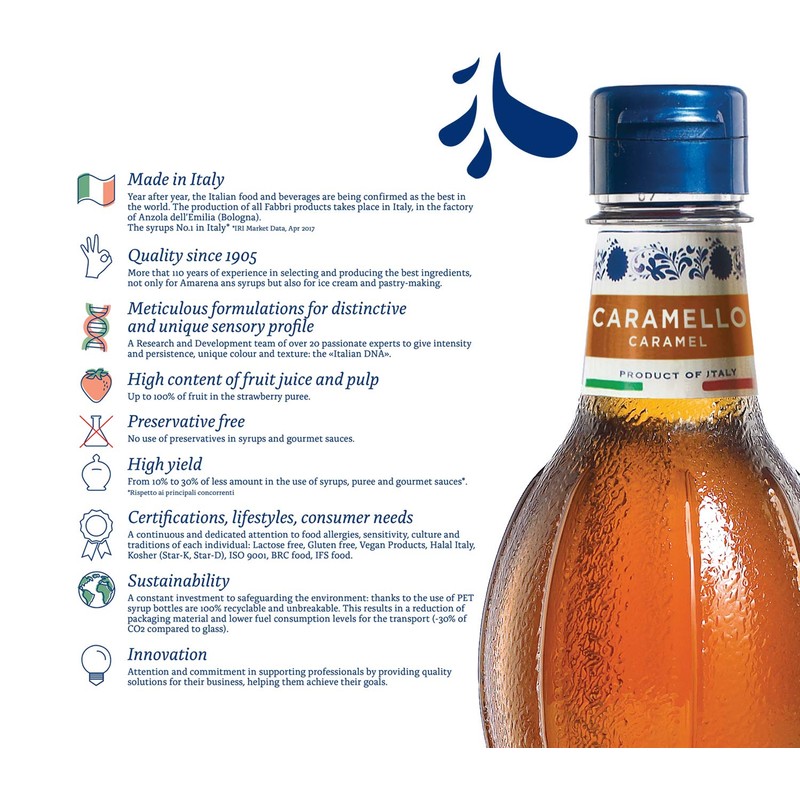 Fabbri Flavoring Syrup, Caramel, Made in Italy, 46 Ounce (1
