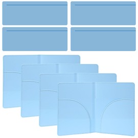 plaCredgai Mahjong Card Holder Set of 4-11.25 x 7 in Waterproof PU Leather Mahjong Card Sleeve/Cover with 4 Matching Card Guide Aligners, Foldable Scoring Card Protector (Blue)