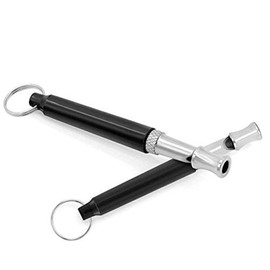 Set of 2 Dubens Ultrasonic Dog Whistle, Dog Whistle Stop Barking Control Gain – Stainless Steel Key Ring, Adjustable for commands & Stunts, Silver and black