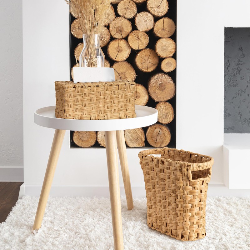 Wicker Waste Basket with Built-in Handles, Multifunctional Mini Basket for