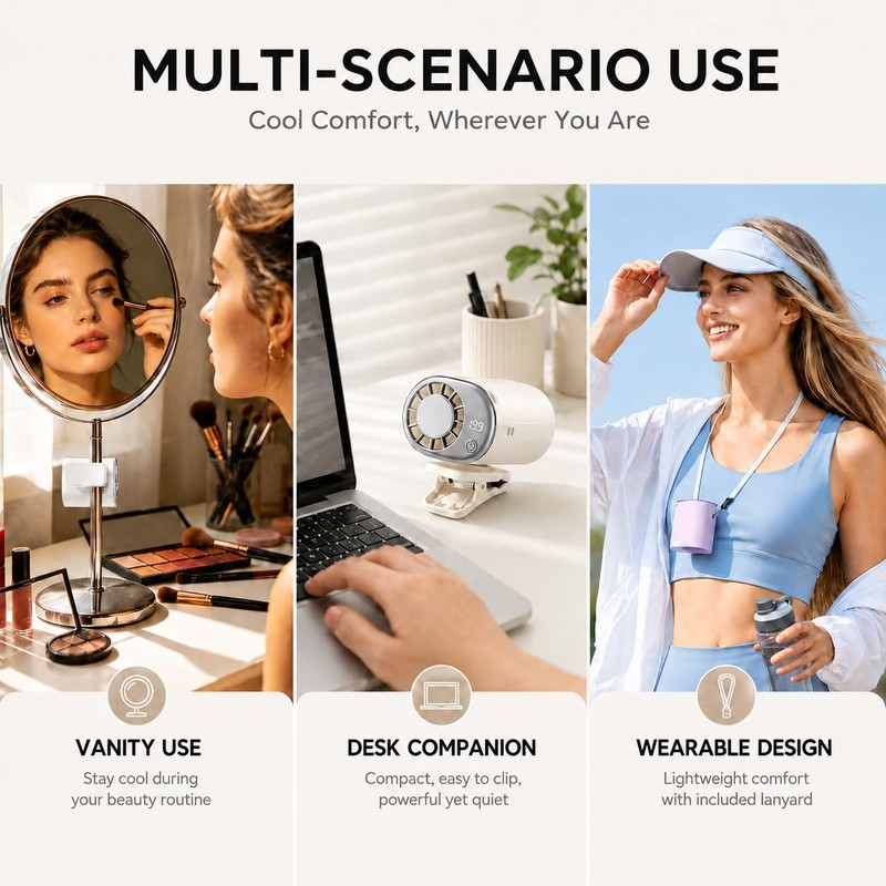 Clip on Fan, 360° Rotate Wearable Mini Fan, 199 Speeds
