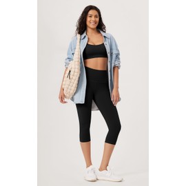 ODODOS High Waist Workout Capris for Women, 19" Tummy Control Athletic Running Cropped Leggings, Black, Large