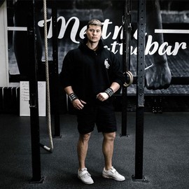 BIOMORPH Professional Wrist Wraps 54 cm for Fitness, Bodybuilding, Strength Sports & Crossfit, Wrist Wraps for Men and Women (Grey Black Stripes)